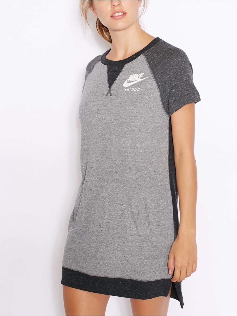 Vintage 90s Nike Gym Athleisure Lounge Comfy Tee T-Shirt Dress Heather Gray M
